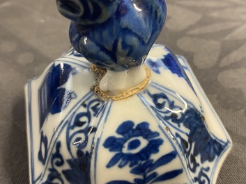 A Chinese blue and white five-piece garniture with boys and ladies, Kangxi